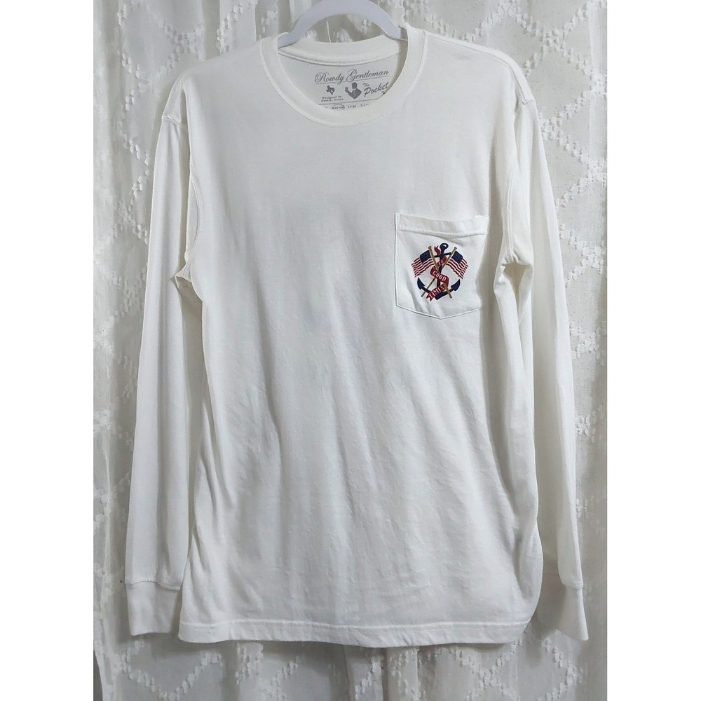 Rowdy Gentleman Yacht Club White Long Sleeve Pocket Tee Mens Medium